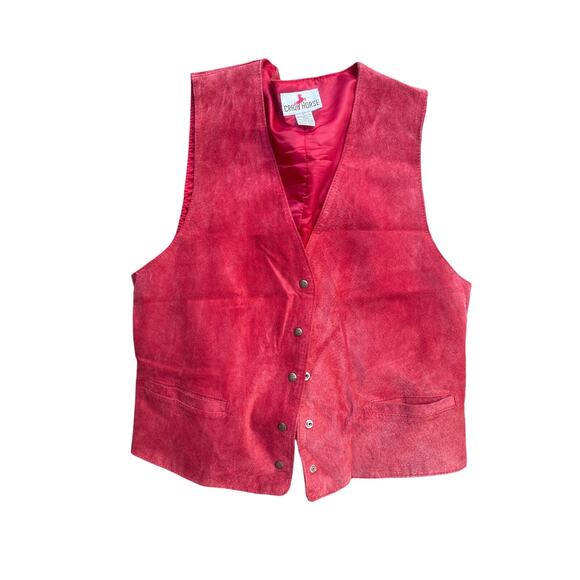 Crazy Horse Red Leather Vest Size M Western Equestrian Vintage Festival - Picture 1 of 5